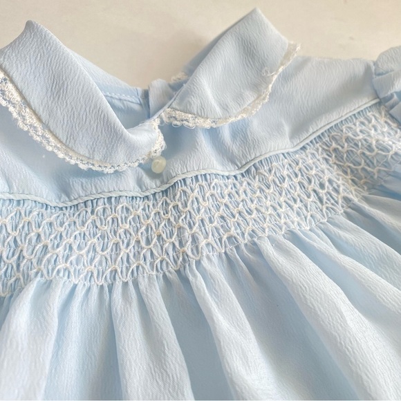 Vintage 80s Baby Clothes Dresses Diaper Cover Bloomers 3 6 Months Girls Blue - Picture 7 of 12